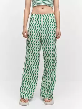 Mango Fe Широкие брюки с абстрактным принтом, зеленый/кремовый