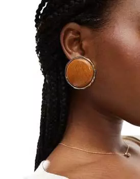 Mango - Круглые серьги из дерева золотистого цвета