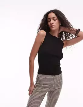 Mango - Майка с круглым вырезом в рубчик черного цвета
