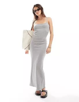 Mango – Серое трикотажное платье миди на бретелях