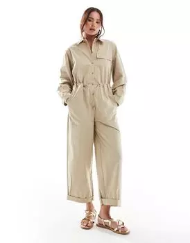 Mango – Светло-коричневый комбинезон оверсайз