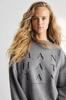 Манхэттен Нью Йорк слоган стираный городской графический свитшот джемпер Next, серый