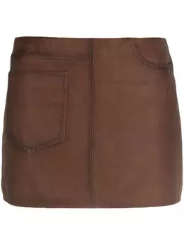 Manokhi кожаная мини-юбка с заниженной талией, коричневый