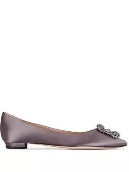 Manolo Blahnik атласная балетка с кристаллами, серый