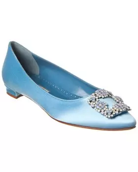Manolo Blahnik Атласные балетки Hangisi без каблуков, синий