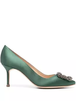 Manolo Blahnik атласные туфли Hangisi 75, зеленый