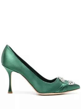 Manolo Blahnik туфли Maida 90 с кристаллами, зеленый