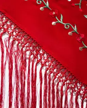 Мантонный шарф из шелка с ручной бахромой Nava, красный
