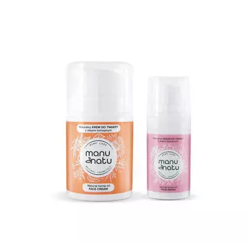 Manu Natu Hemp Care набор: питательный крем для лица, 50 мл + сыворотка, выравнивающая цвет с конопляным маслом, 15 мл