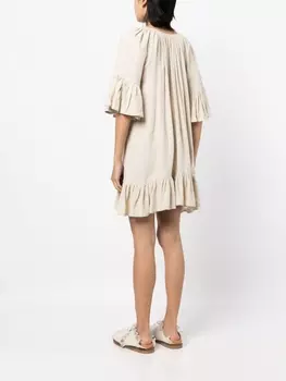 Marant toile шелковое платье с оборками, нейтральный цвет