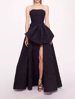 Marchesa Notte платье без бретелей с объемным бантом, синий