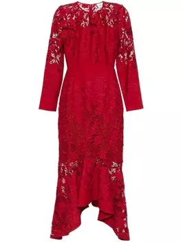 Marchesa Rosa асимметричное кружевное макси-платье, красный