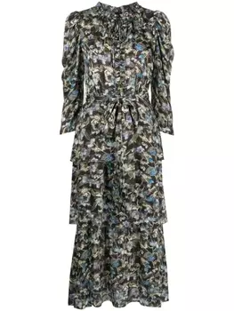 Marchesa Rosa Juniper floral-print tiered dress, черный
