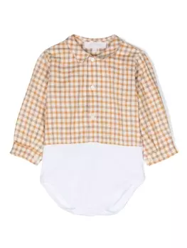 Mariella Ferrari клетчатое боди с длинными рукавами, нейтральный цвет