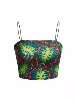 Marina Oliveira Праздничный женский летний повседневный топ на бретельках с тропическим растительным принтом, темно-зеленый