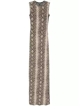 Marine Serre драпированное платье макси со змеиным принтом, коричневый