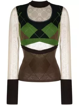 Marine Serre джемпер Regenerated Lozenge, коричневый