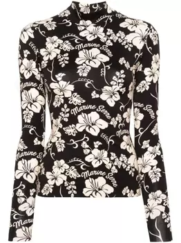 Marine Serre футболка с высоким воротником и принтом, черный