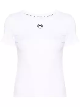 Marine Serre футболка в рубчик с вышитым логотипом, белый