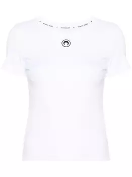 Marine Serre футболка в рубчик с вышитым логотипом, белый