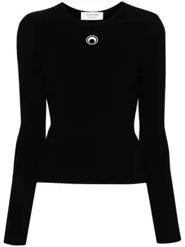 Marine Serre футболка в рубчик с вышивкой Crescent Moon, черный