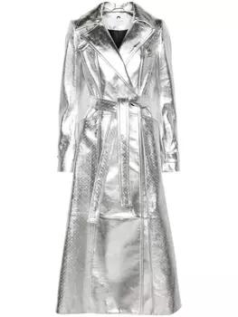 Marine Serre ламинированный тренч с тисненой монограммой, серебристый