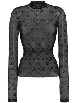 Marine Serre MOONOGRAM MESH FLOCK HIGHT NECK TOP, черный