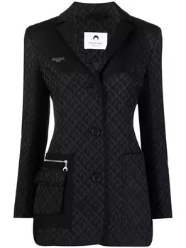 Marine Serre однобортный блейзер с логотипом, черный