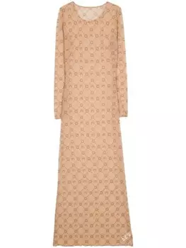 Marine Serre полупрозрачное платье с монограммой, коричневый