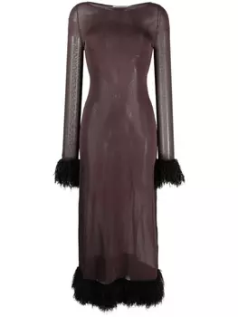 Marine Serre прозрачное платье миди с бахромой, коричневый