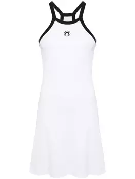 Marine Serre расклешенное платье в рубчик, белый