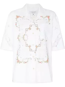 Marine Serre рубашка с короткими рукавами и цветочной вышивкой, белый