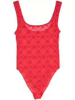 Marine Serre сетчатое боди с узором Moonogram, красный