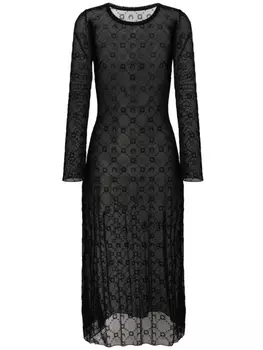 Marine Serre сетчатое платье макси с монограммой, черный