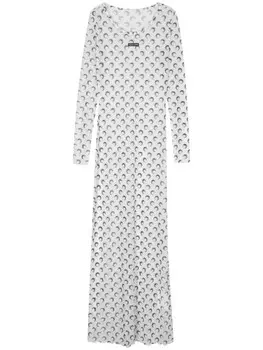 Marine Serre сетчатое платье макси с принтом Moon, белый