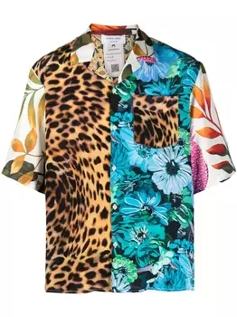 Marine Serre шелковая рубашка Regenerated Scarves, коричневый