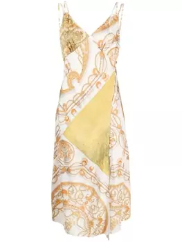 Marine Serre шелковое платье-комбинация с графичным принтом, нейтральный цвет