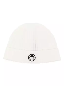 Marine Serre шерстяная шапка бини в рубчик с узором Moon, белый