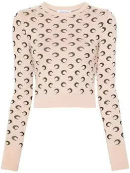 Marine Serre свитер с жаккардовым узором в виде полумесяца, коричневый