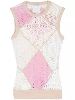 Marine Serre топ Regenerated в технике кроше, нейтральный цвет