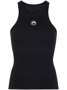 Marine Serre топ в рубчик с вышивкой Moon, черный