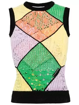 Marine Serre топ в технике кроше, черный