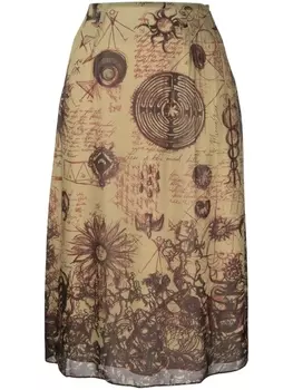 Marine Serre юбка миди с принтом, зеленый