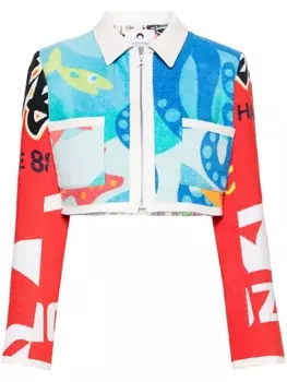 Marine Serre укороченная куртка Regenerated Towels, синий