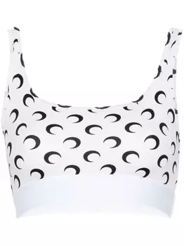 Marine Serre укороченный топ с принтом Crescent Moon, белый