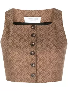 Marine Serre укороченный жилет Regenerated с узором Moon Diamant, коричневый