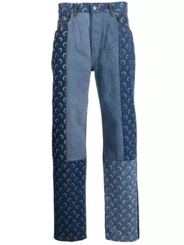 Marine Serre узкие джинсы Regenerated-denim, синий