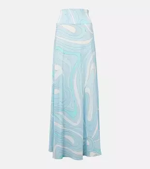 Мармо сатиновая джерси макси-юбка с завышенной талией Pucci, Aqua Marmo