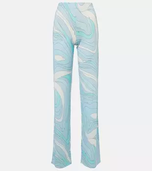 Мармо сатиновые джерси прямые брюки Pucci, Aqua Marmo