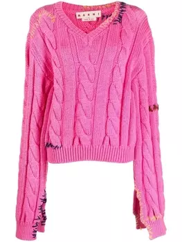 Marni джемпер фактурной вязки с вышивкой, розовый